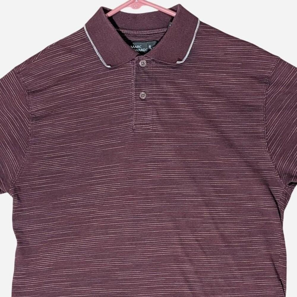 Marc Edwards Polo Shirt Red Burgundy Striped Swift-Dry Moisture Wicking Medium